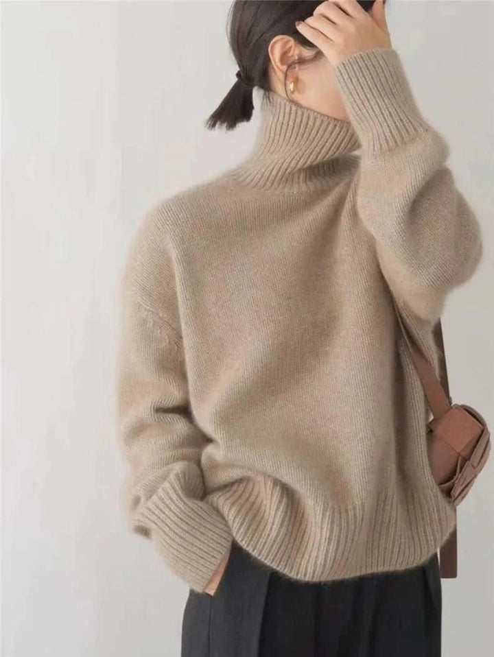 Women's Oversized Turtleneck High Neck Sweater | Soft Knit Warm Fit Side