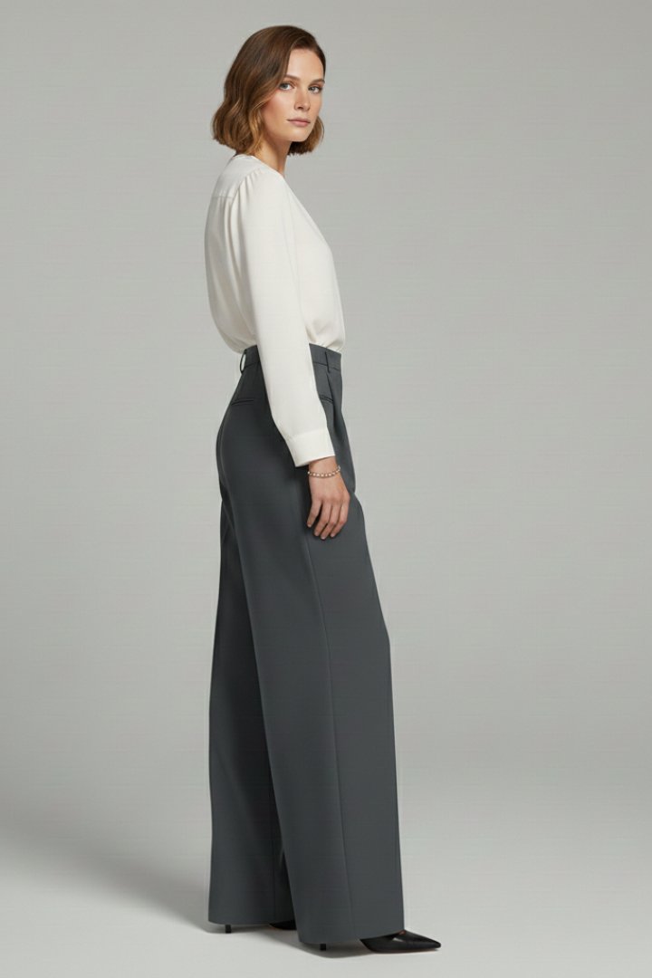 Women's Palazzo Trousers | Front Pleats with Back Pockets Side