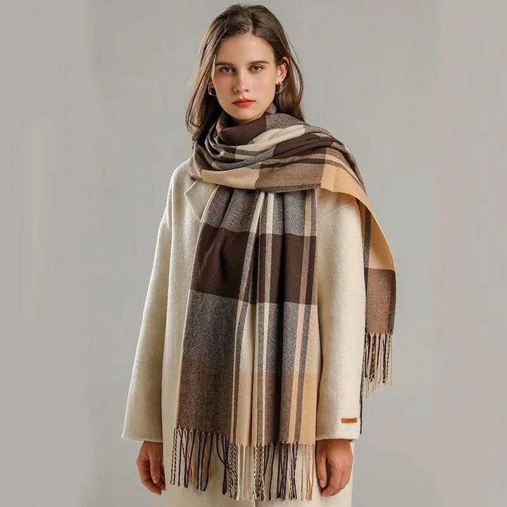 Women's Plaid Check Scarf | Fringe Edge Warm Wrap Back