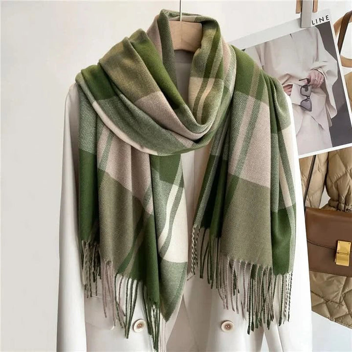 Women's Plaid Check Scarf | Fringe Edge Warm Wrap Detail