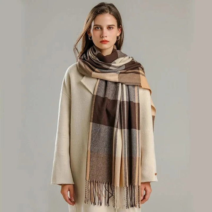 Women's Plaid Check Scarf | Fringe Edge Warm Wrap Front