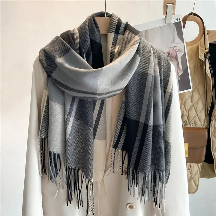Women's Plaid Check Scarf | Fringe Edge Warm Wrap Side