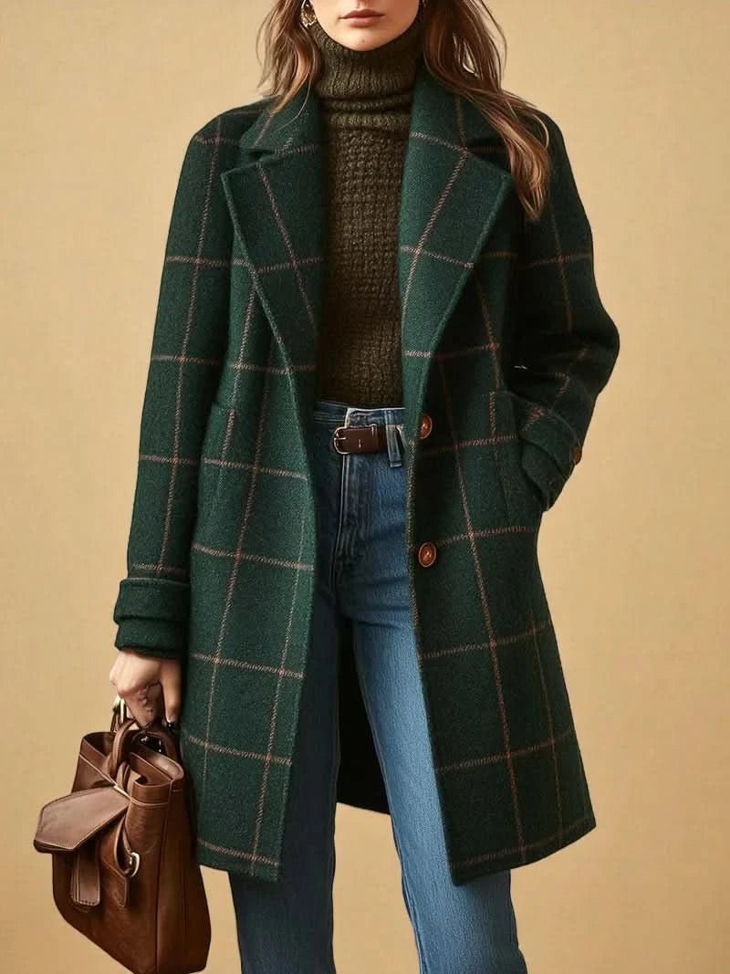 Women's Plaid Checkered Coat | Oversized with Windowpane Pattern Back
