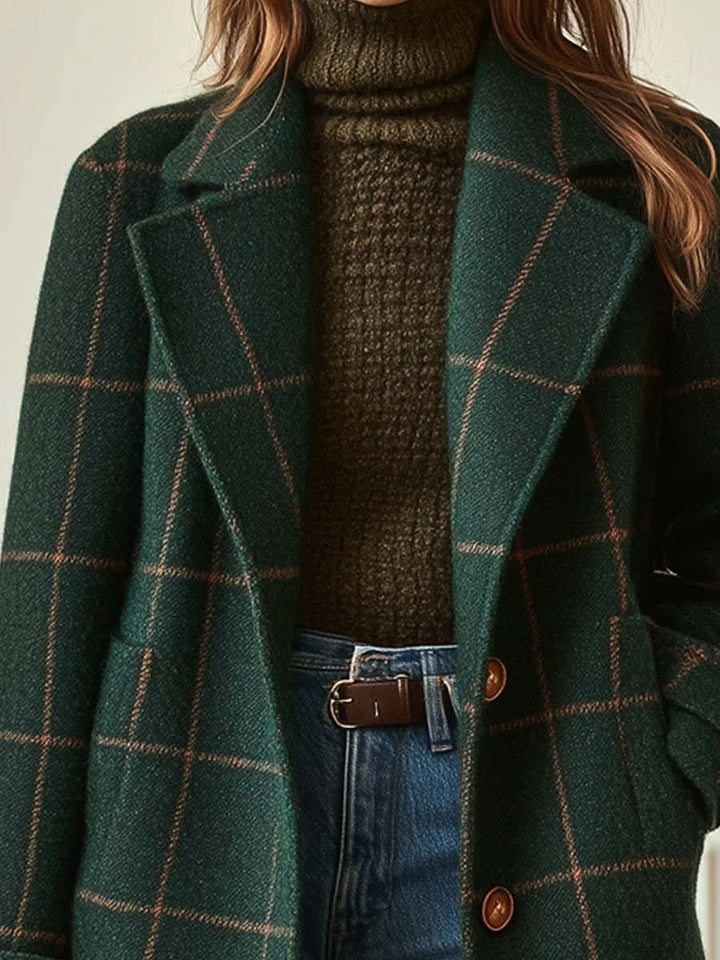 Women's Plaid Checkered Coat | Oversized with Windowpane Pattern Front
