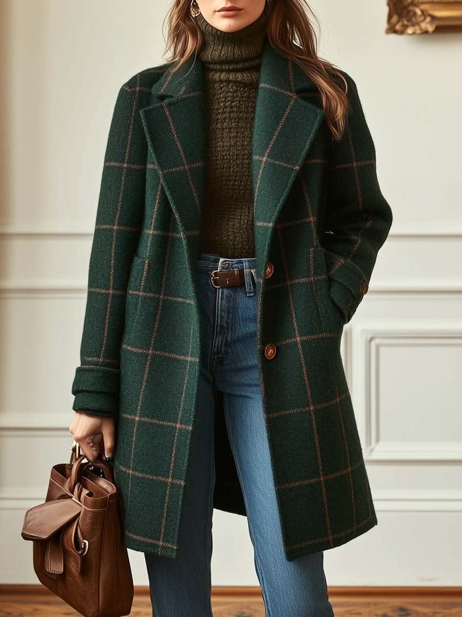 Women's Plaid Checkered Coat | Oversized with Windowpane Pattern Hero