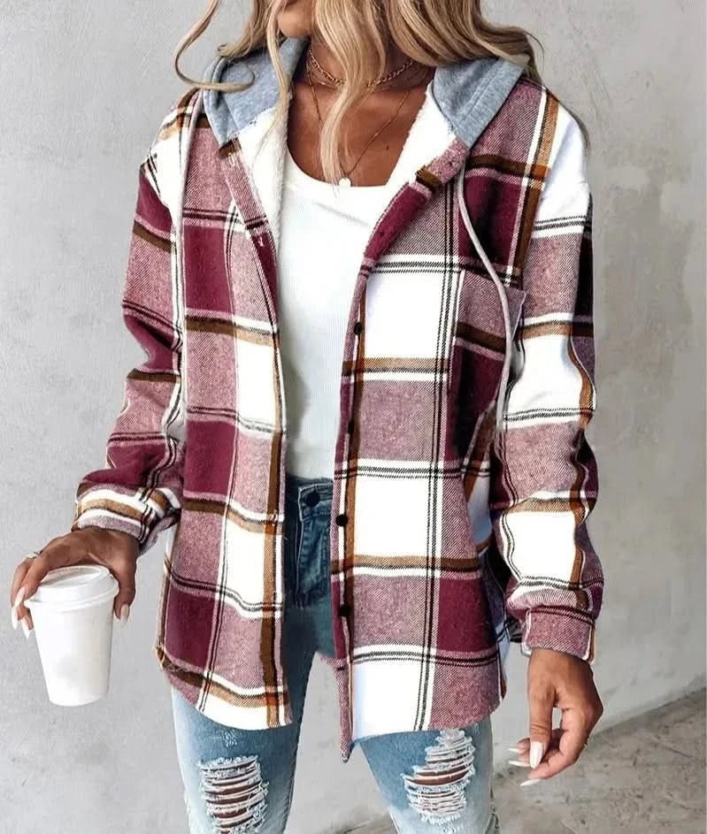 Women's Plaid Hooded Coat | Shacket Style Relaxed Fit Alternate