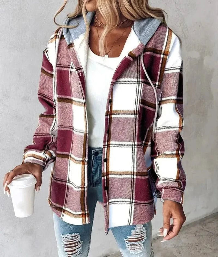 Women's Plaid Hooded Coat | Shacket Style Relaxed Fit Alternate