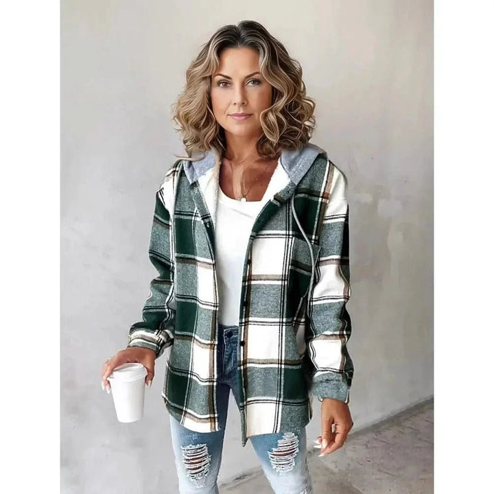 Women's Plaid Hooded Coat | Shacket Style Relaxed Fit Back