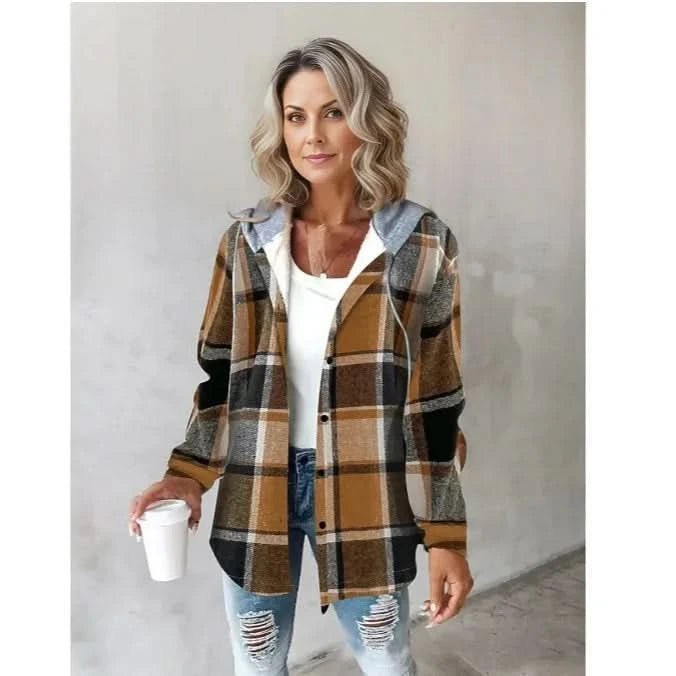 Women's Plaid Hooded Coat | Shacket Style Relaxed Fit Side