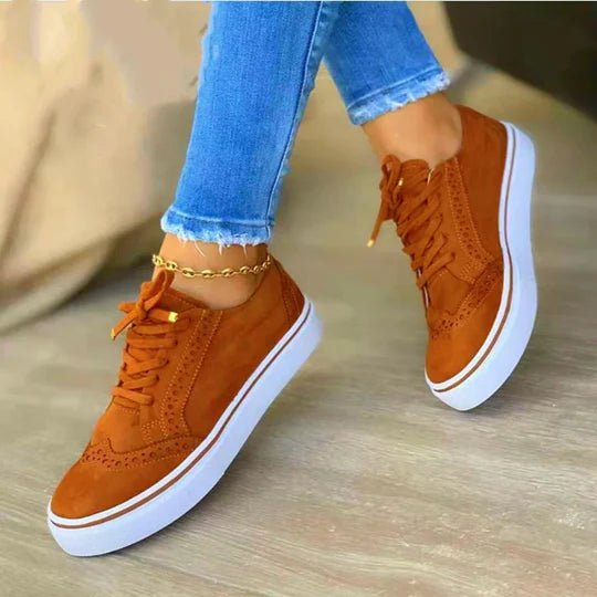 Women's Platform Lace-Up Sneakers | Brogue Sole Detail Front