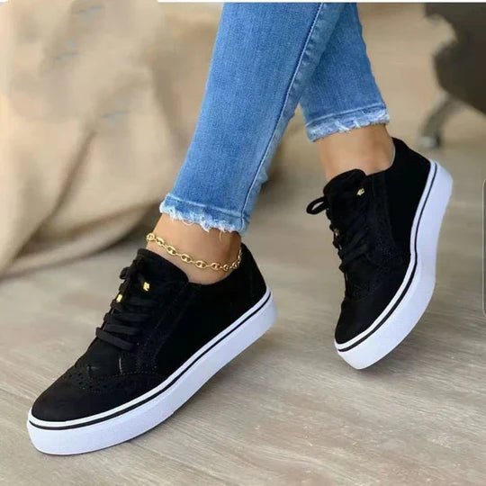 Women's Platform Lace-Up Sneakers | Brogue Sole Detail Side