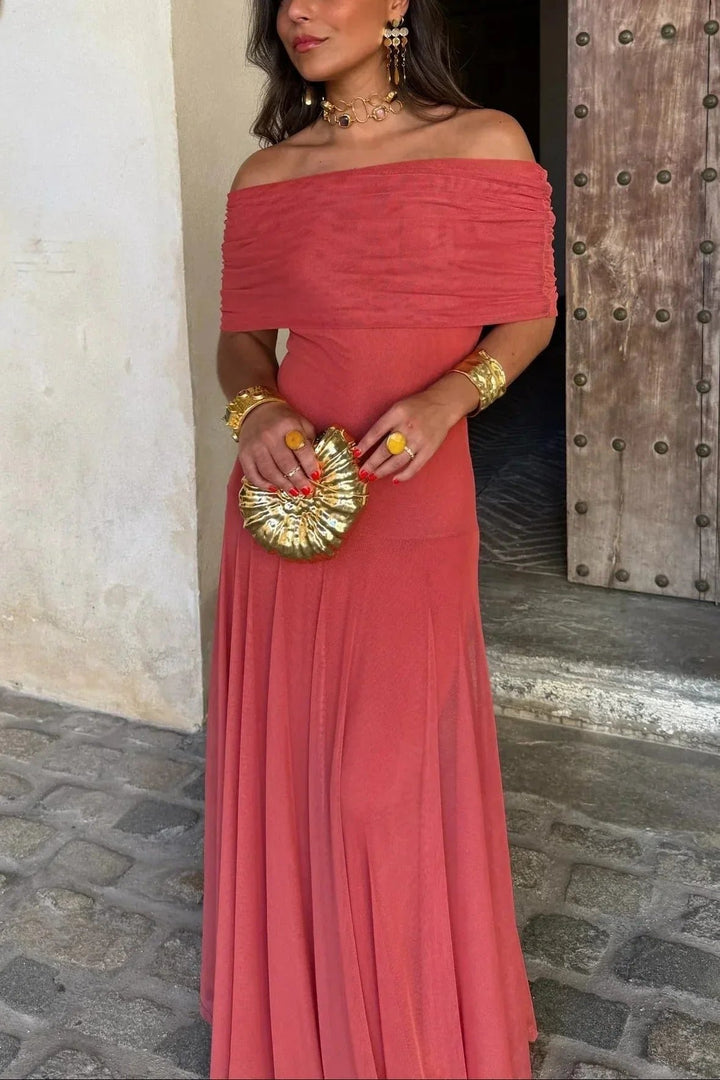 Women's Pleated One-Shoulder Maxi Dress | Wedding Guest Draped Neckline Side