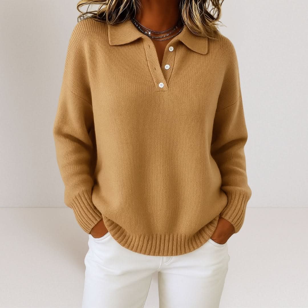 Women's Polo Collar Soft Knit Sweater | Elegant Structured Fit Back