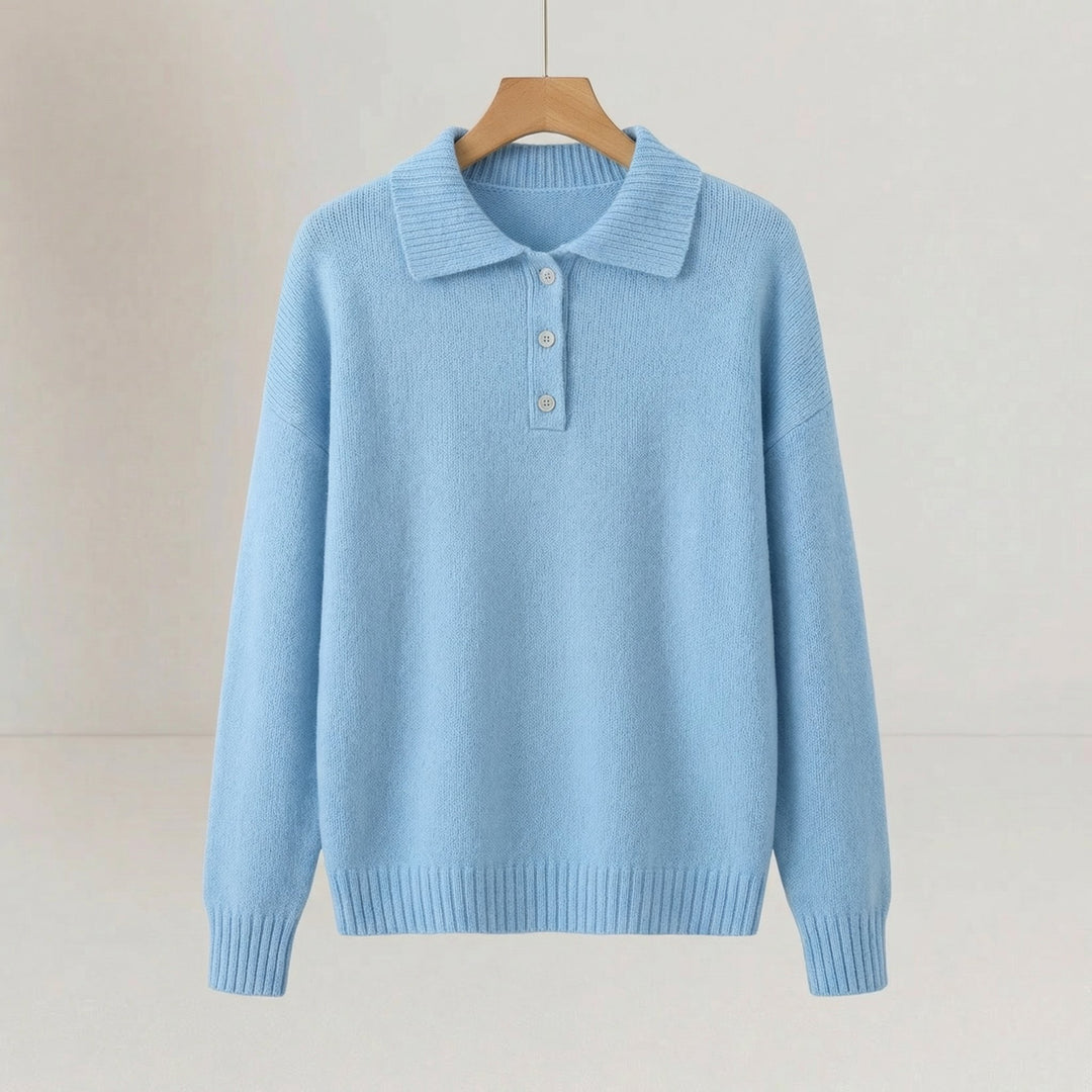 Women's Polo Collar Soft Knit Sweater | Elegant Structured Fit Close Up