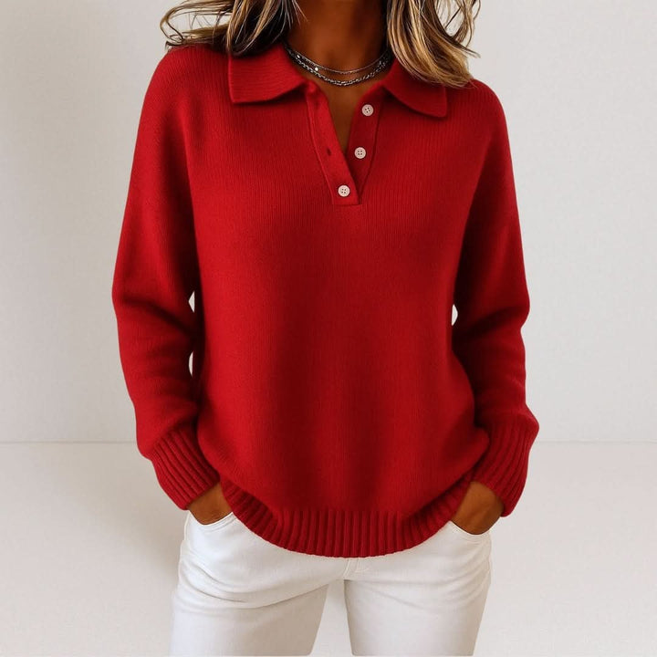 Women's Polo Collar Soft Knit Sweater | Elegant Structured Fit Detail