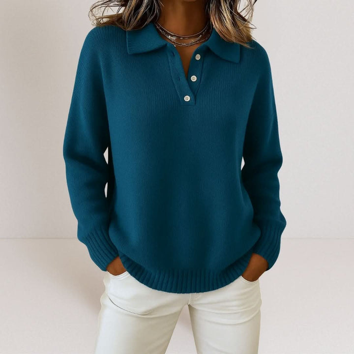 Women's Polo Collar Soft Knit Sweater | Elegant Structured Fit Front