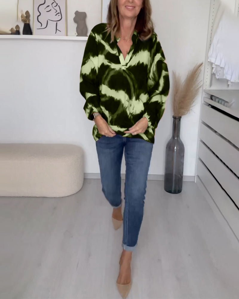Women's Printed V-Neck Top | Balloon Sleeve Casual Fit Alternate