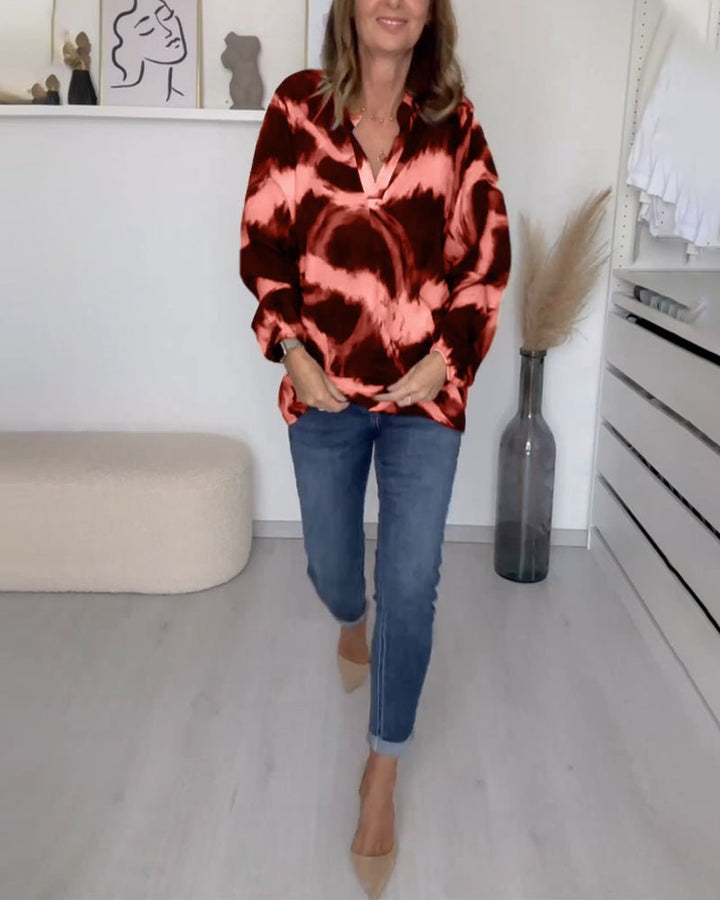 Women's Printed V-Neck Top | Balloon Sleeve Casual Fit View 12