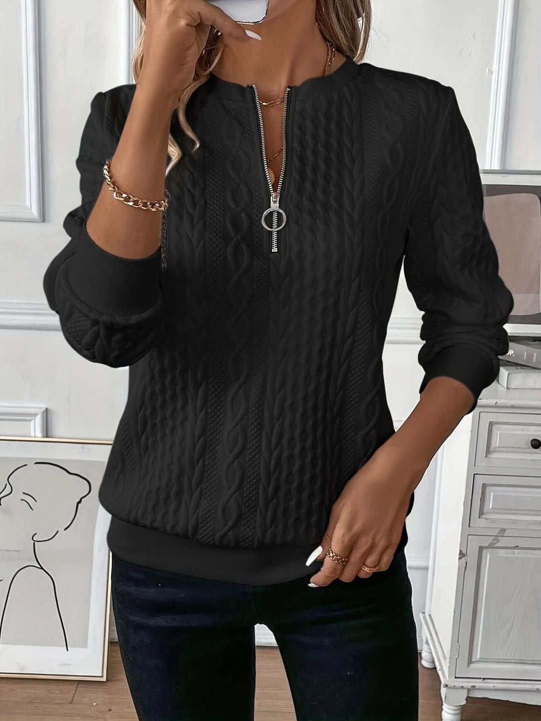 Women's Quarter Zip Knit Sweater | Soft Relaxed Fit View 22