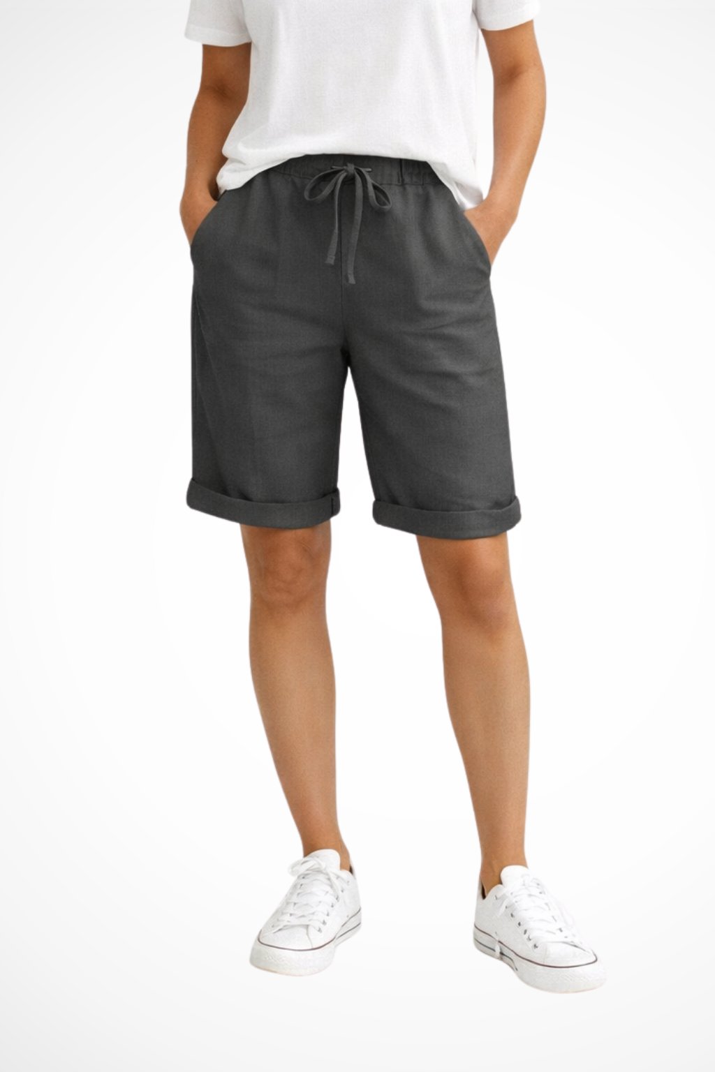Women's Relaxed Fit Linen Capri Trousers | Rolled Hem Everyday Back