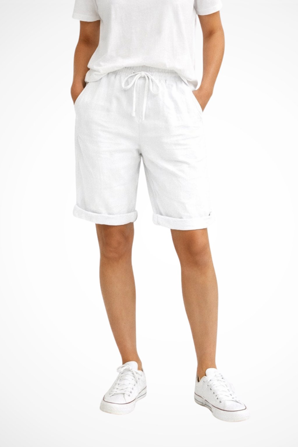 Women's Relaxed Fit Linen Capri Trousers | Rolled Hem Everyday Detail
