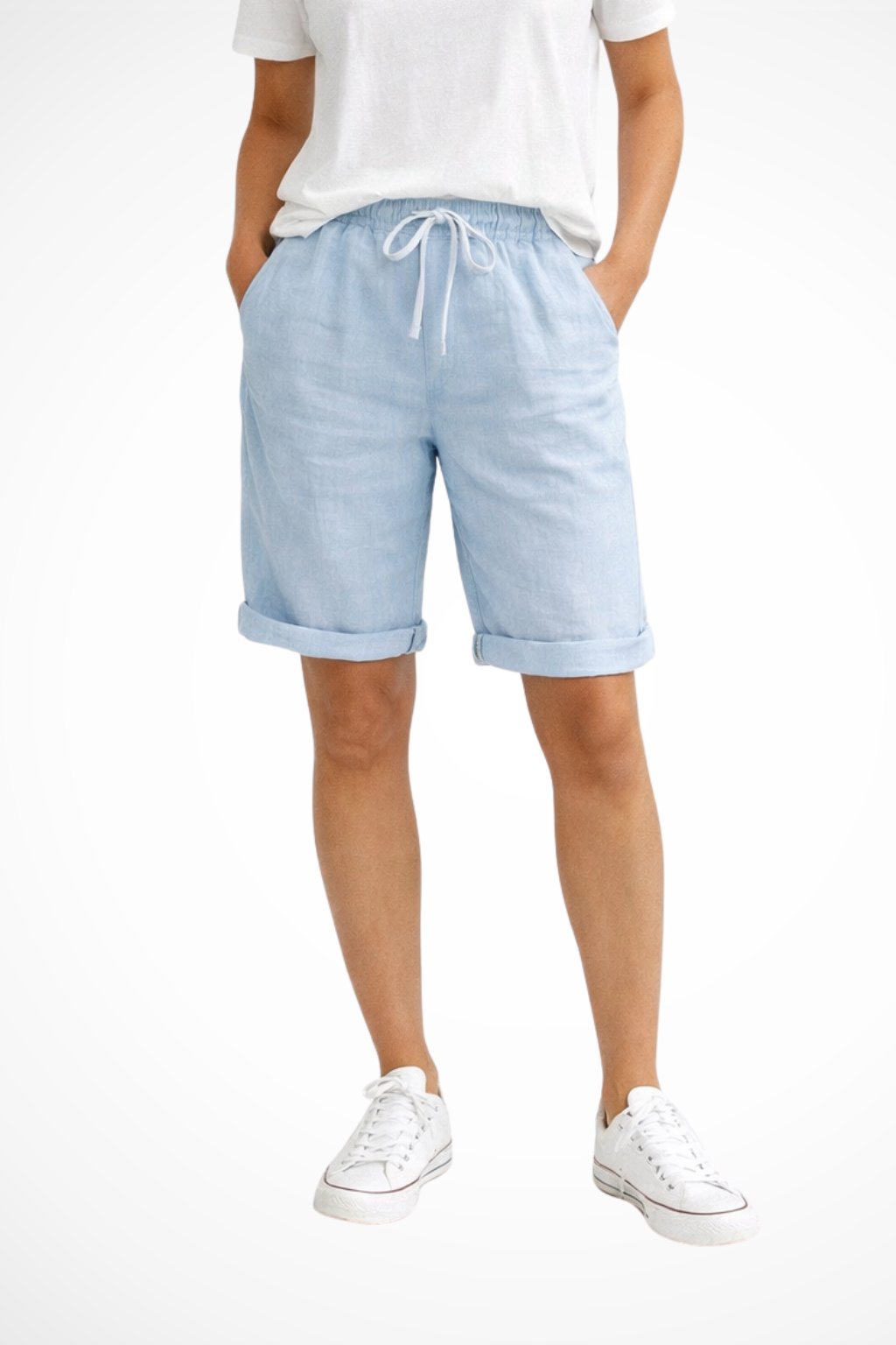 Women's Relaxed Fit Linen Capri Trousers | Rolled Hem Everyday Front