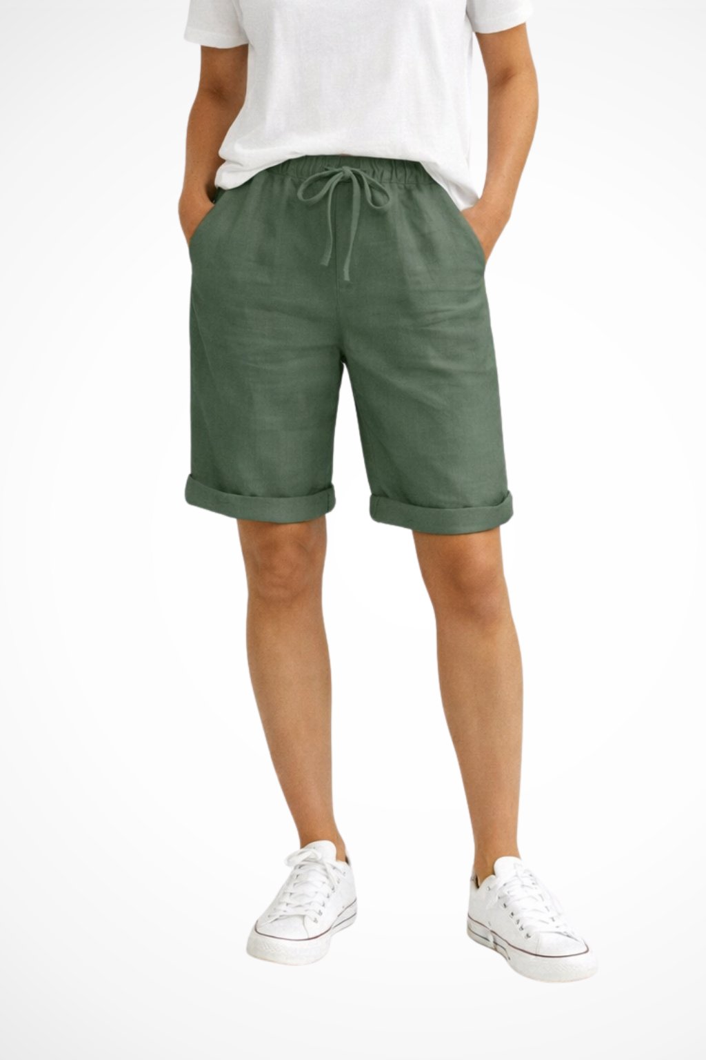 Women's Relaxed Fit Linen Capri Trousers | Rolled Hem Everyday Side