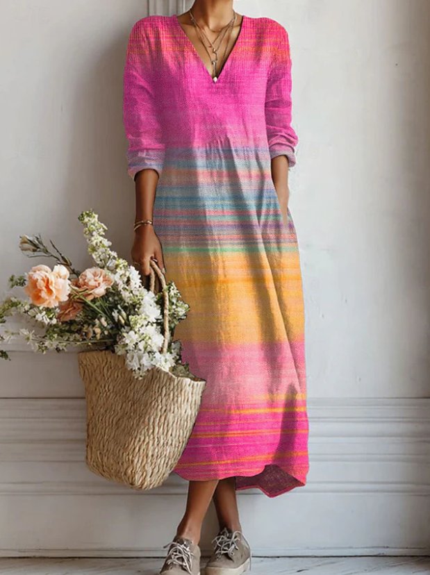 Women's Relaxed Fit Multicolour V-Neck Dress Hero
