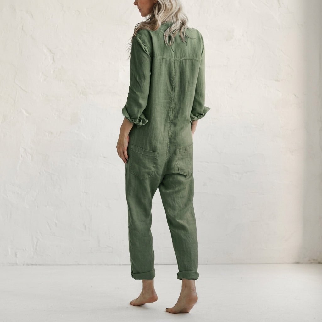 Women's Relaxed Linen Jumpsuit | Button Front Airy Fit Back