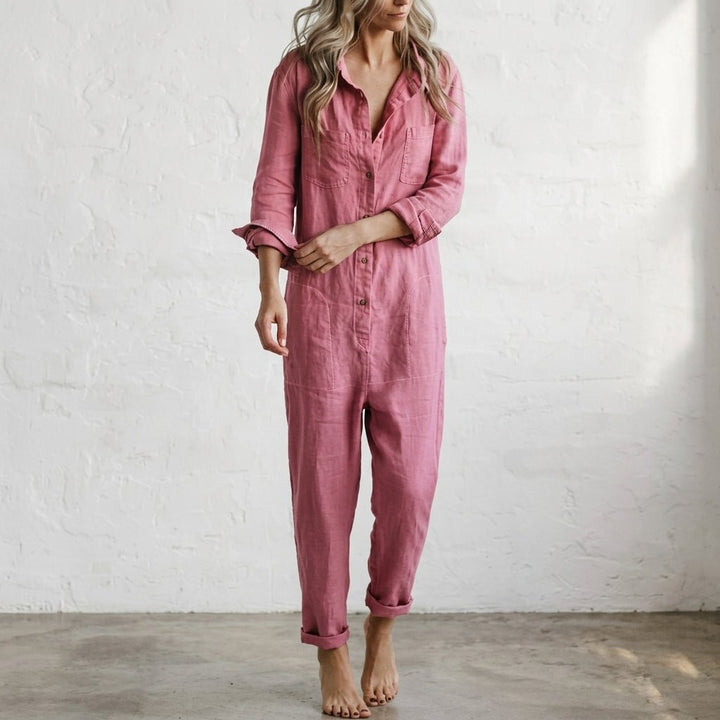 Women's Relaxed Linen Jumpsuit | Button Front Airy Fit Front