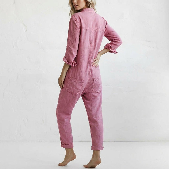 Women's Relaxed Linen Jumpsuit | Button Front Airy Fit Full