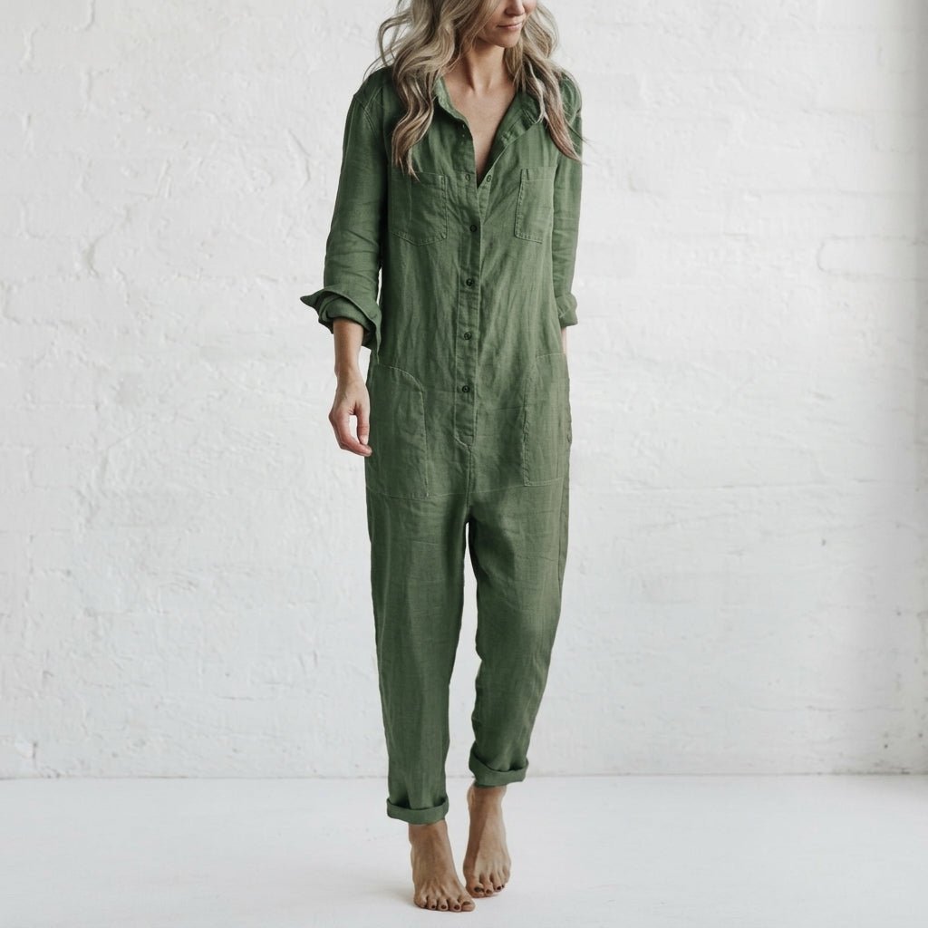 Women's Relaxed Linen Jumpsuit | Button Front Airy Fit Hero