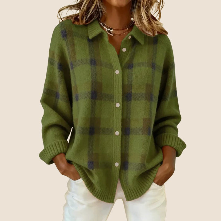 Women's Retro Check Cardigan Sweater | Soft Knit Feminine Fit Full
