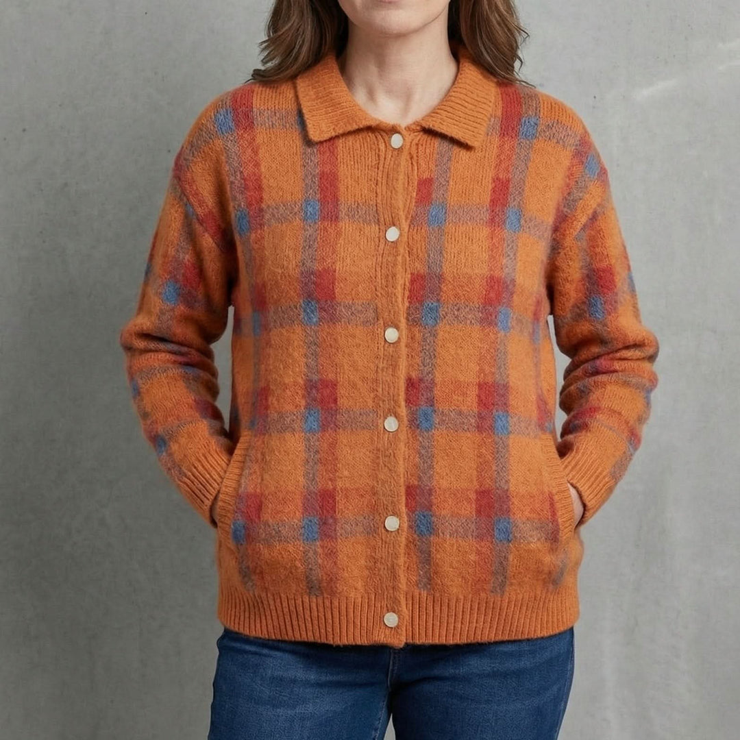 Women's Retro Check Cardigan Sweater | Soft Knit Feminine Fit Hero