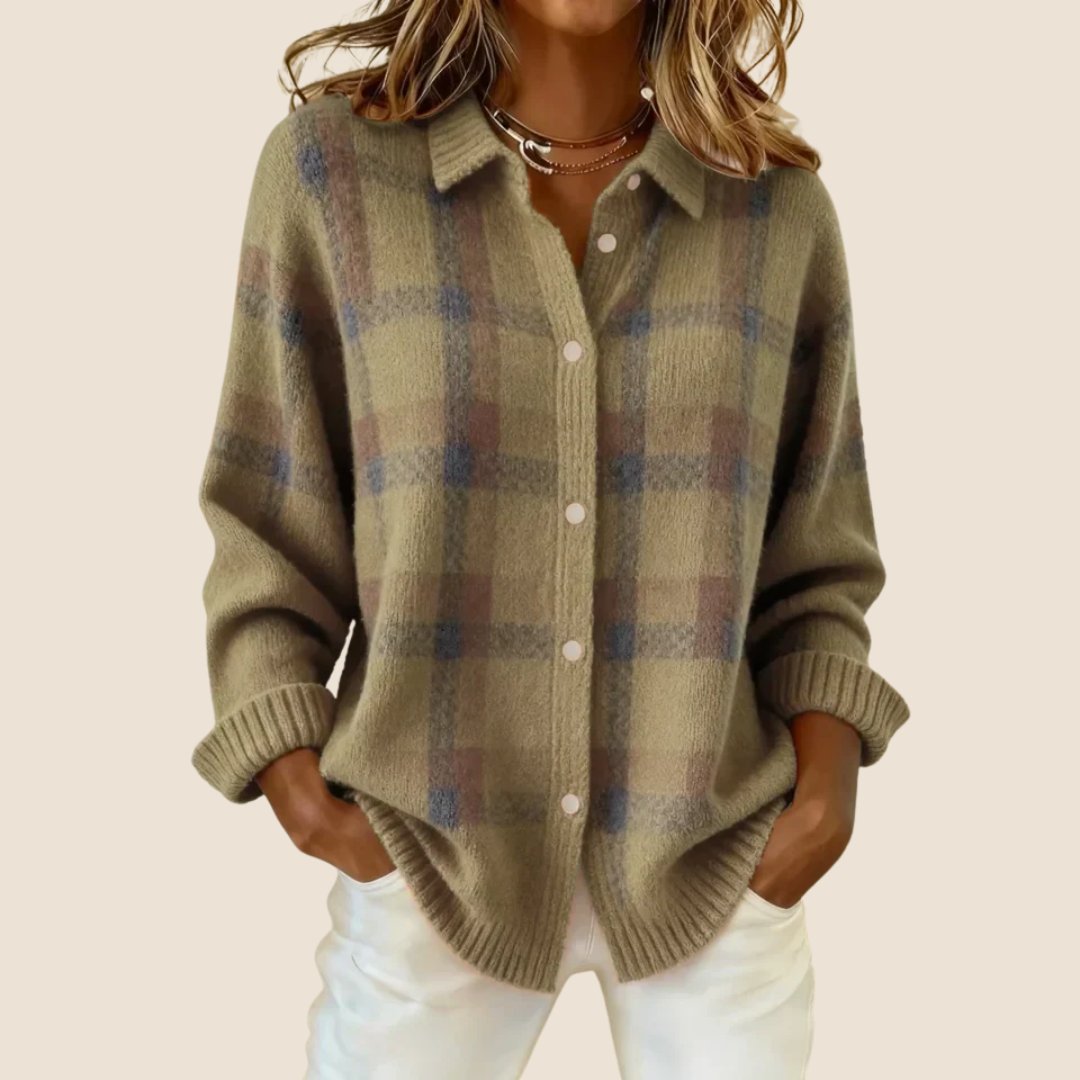 Women's Retro Check Cardigan Sweater | Soft Knit Feminine Fit Lifestyle