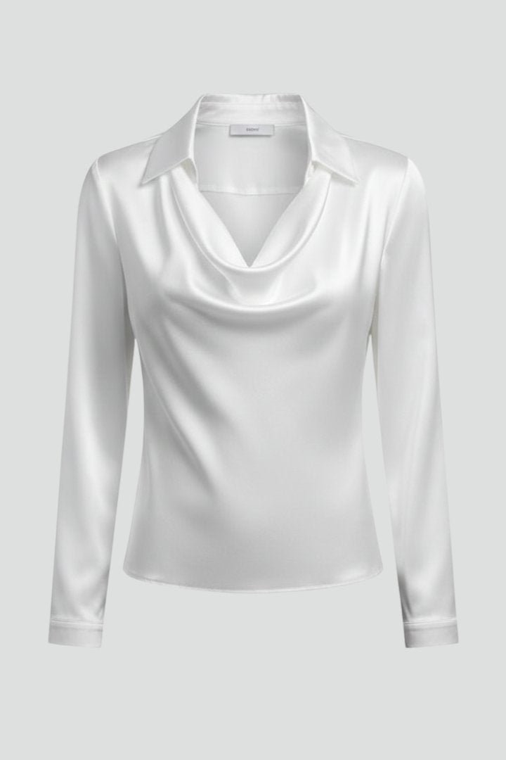 Women's Satin Blouse | Draped Collar Long Sleeve Hero