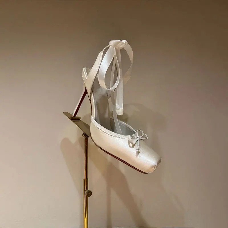 Women's Satin Platform Heels | Ankle Strap Bow Detail Alternate