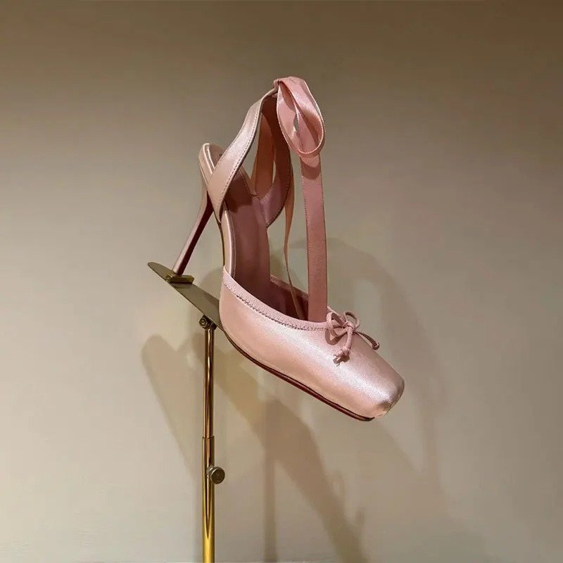 Women's Satin Platform Heels | Ankle Strap Bow Detail Angle