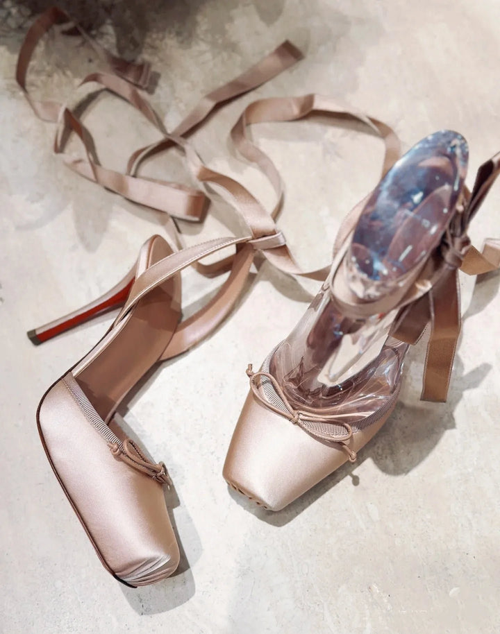 Women's Satin Platform Heels | Ankle Strap Bow Detail Front