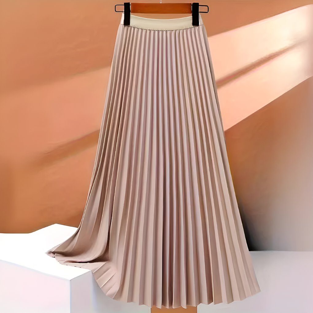 Women's Satin Pleated High-Waist Midi Skirt Angle