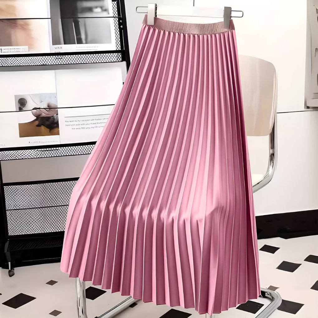 Women's Satin Pleated High-Waist Midi Skirt Back