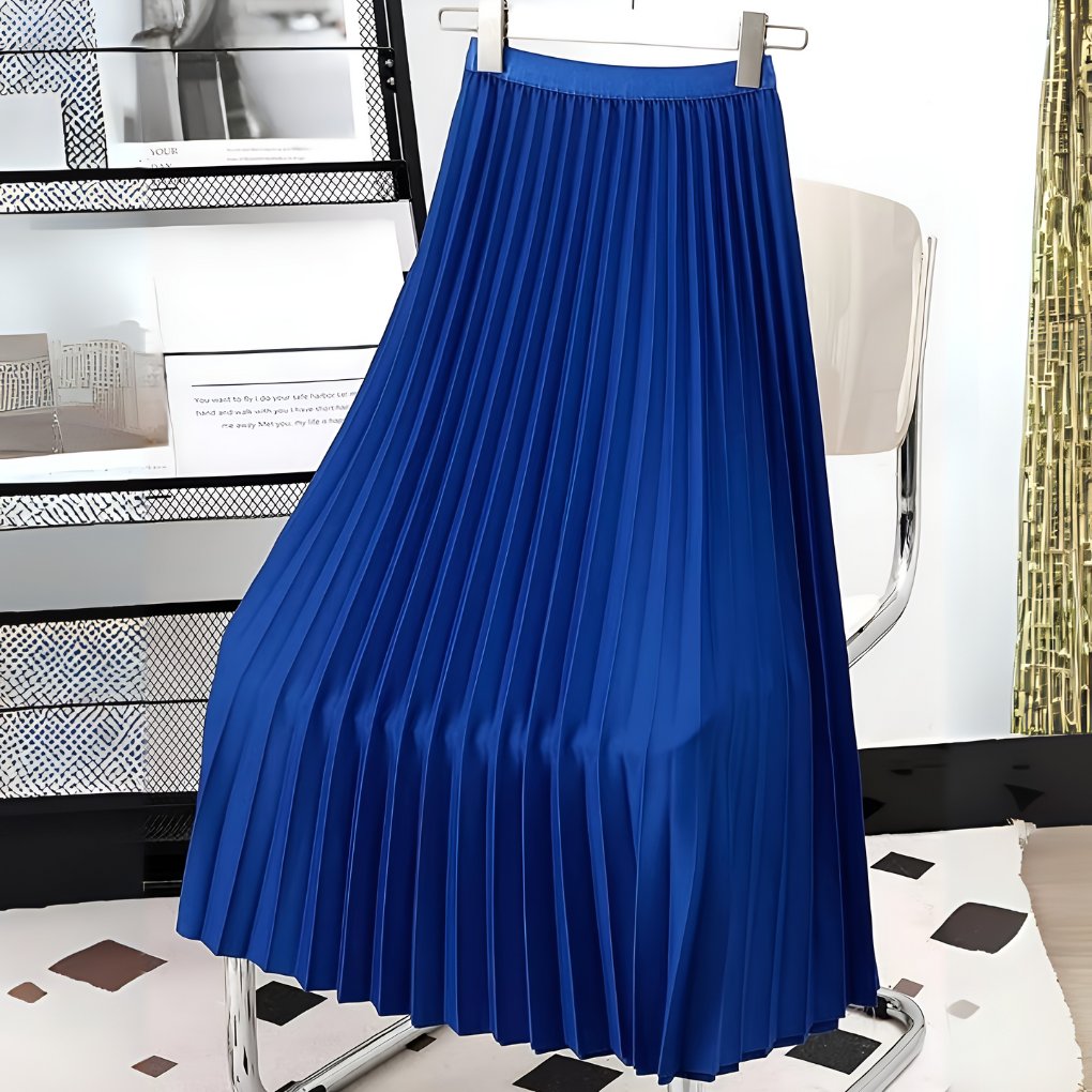 Women's Satin Pleated High-Waist Midi Skirt Close Up