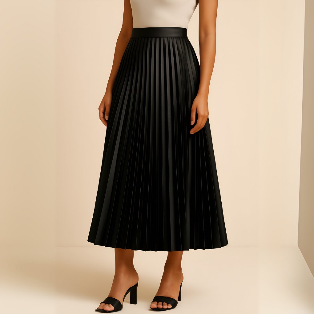 Women's Satin Pleated High-Waist Midi Skirt Hero