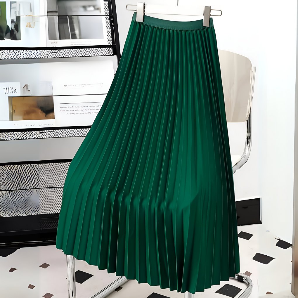 Women's Satin Pleated High-Waist Midi Skirt Lifestyle
