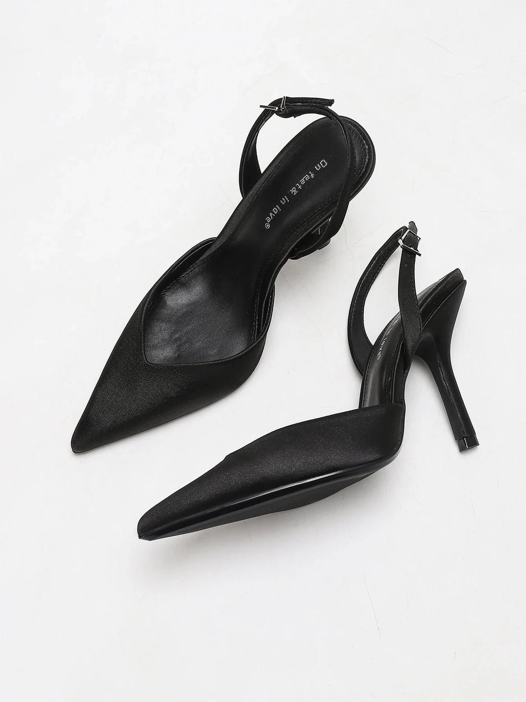 Women's Satin Pointed Toe Slingback Heels | Slim Stiletto Fit Front