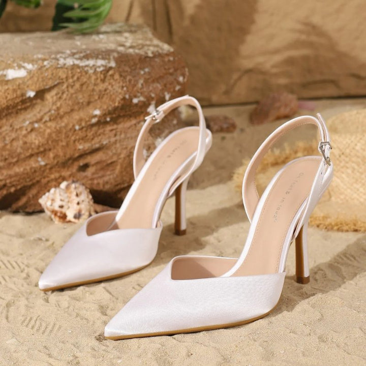 Women's Satin Pointed Toe Slingback Heels | Slim Stiletto Fit Lifestyle