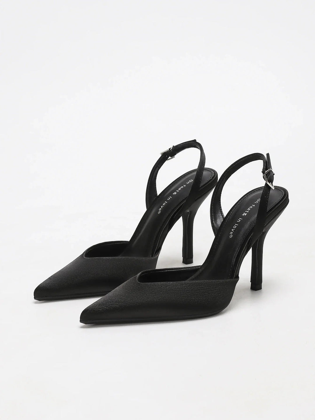 Women's Satin Pointed Toe Slingback Heels | Slim Stiletto Fit Side