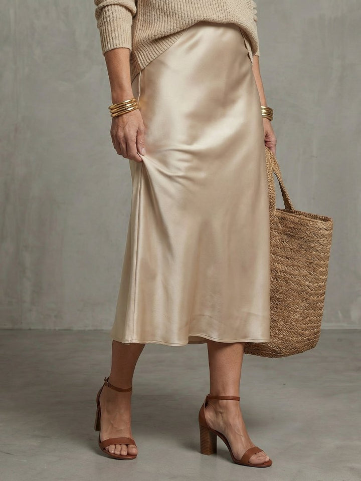 Women's Satin Skirt Knit Layer Set | Bias Cut Midi Co-ord View 18