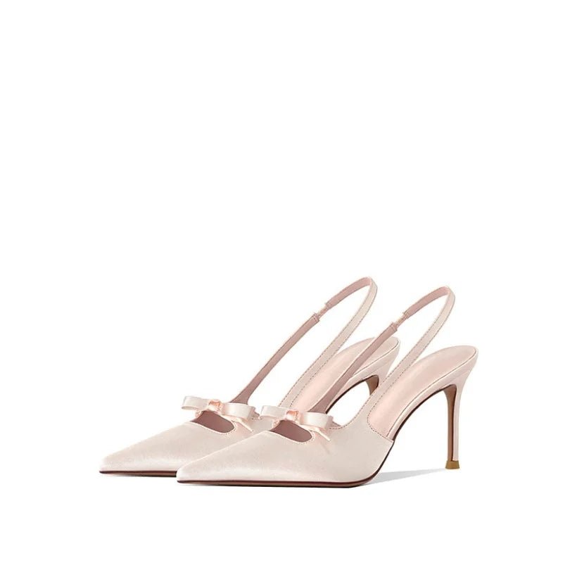 Women's Satin Slingback Heels | Pointed Toe with Bow Strap Hero