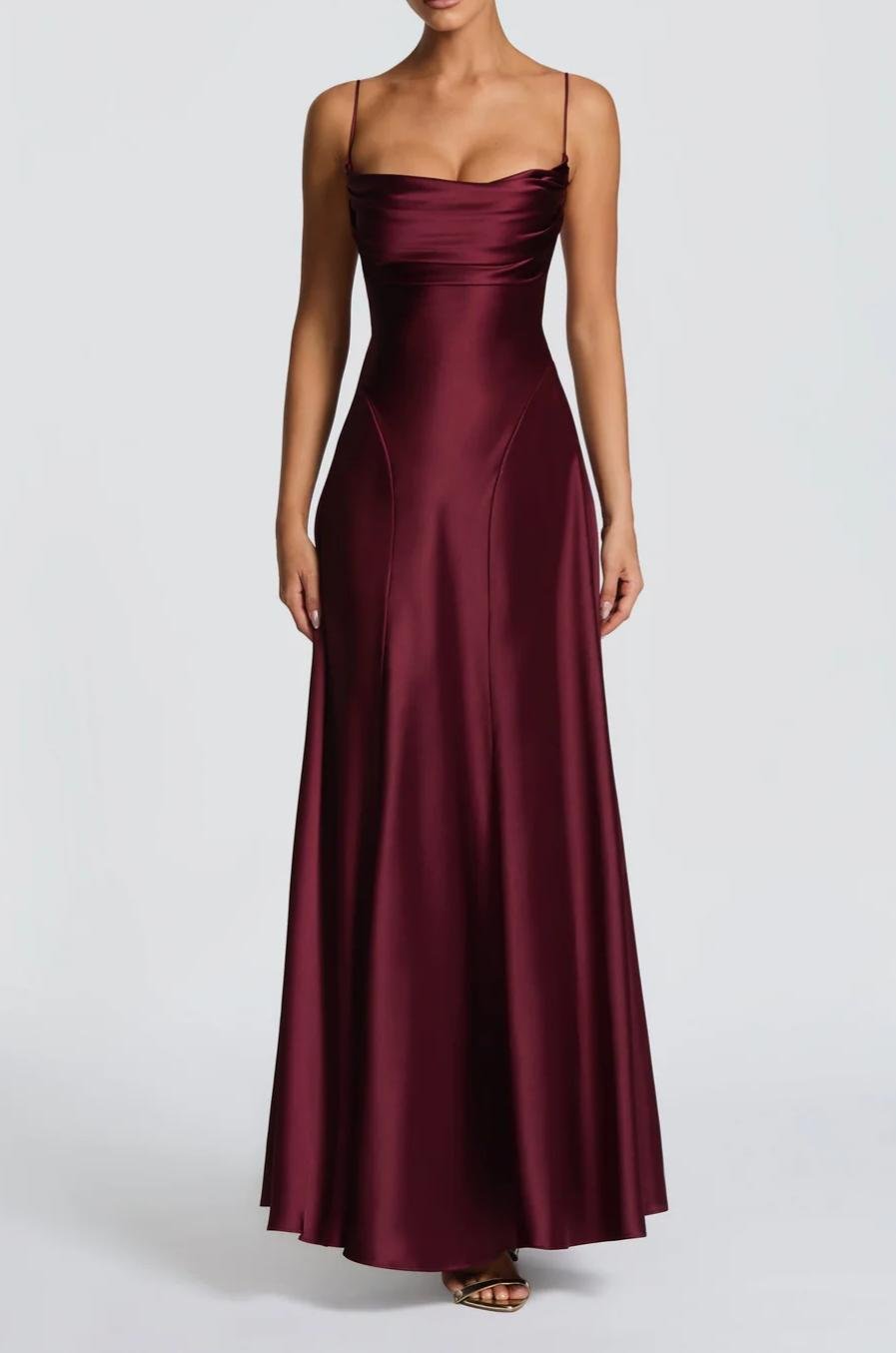 Women's Satin Sweetheart Maxi Dress | Wedding Guest Strapless Fit Angle